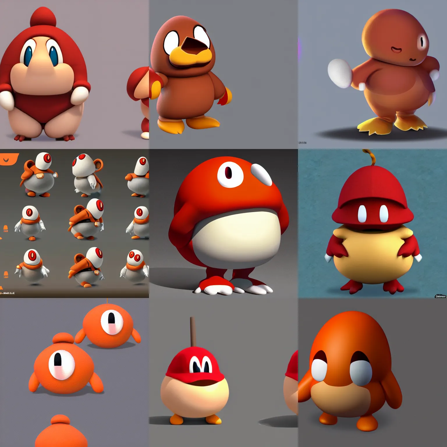 Prompt: Waddle Dee Goomba like creature concept art for Nintendo, long boi