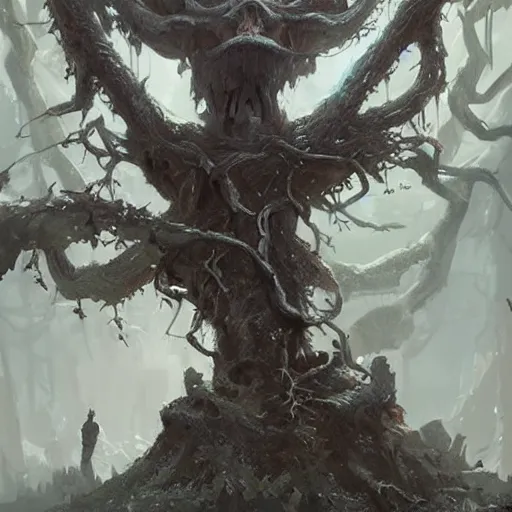 Image similar to a tree in the shape of a skull, by greg rutkowski, trending on art station, highly detailed, magic the gathering, matte painting