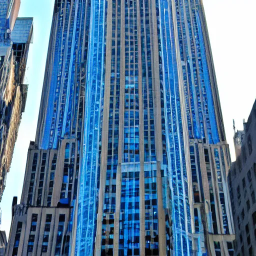 Prompt: empire state building covered in blue glass