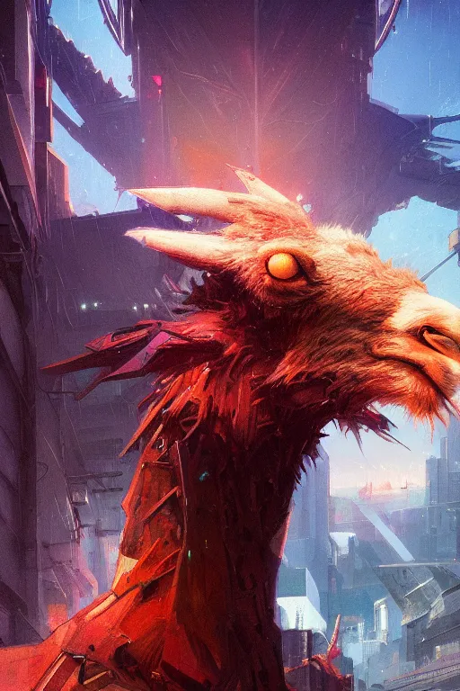 Image similar to closeup portrait of an evangelion beast mode llama, cyberpunk concept art by pete mohrbacher and artgerm and wlop and greg rutkowski and deathburger, digital art, highly detailed, intricate, sci-fi, sharp focus, Trending on Artstation HQ, deviantart, unreal engine 5, 4K UHD image, daily deviation, masterpiece llama art