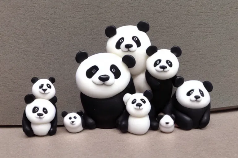 Prompt: a cute family of pandas made from playdough