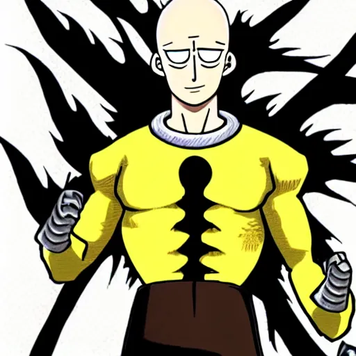 Image similar to portrait of saitama in the cuphead game art style, End game boss, angry face wrinkles, flowerfield background