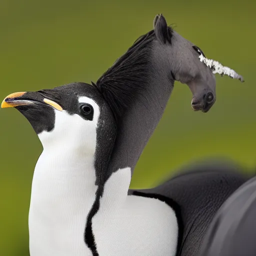 Image similar to a nature photograph of a horse penguin hybrid