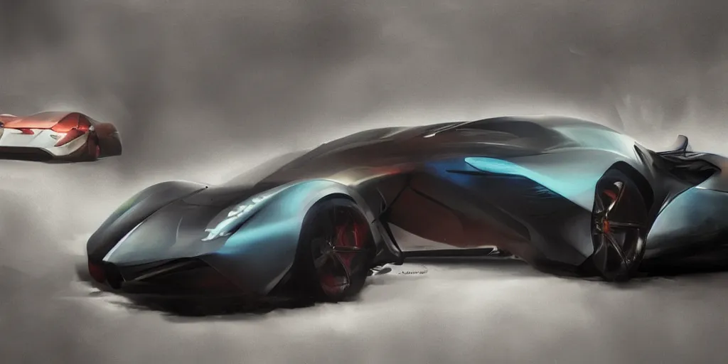 Image similar to a custom-built sport car, painted in dark color holographic pearlescent, elegant, digital painting, concept art, smooth, sharp focus, art style from Wang Ke and Greg Rutkowski and Bruce Kaiser and Scott Robertson and Dmitry Mazurkevich and Doruk Erdem and Jon Sibal