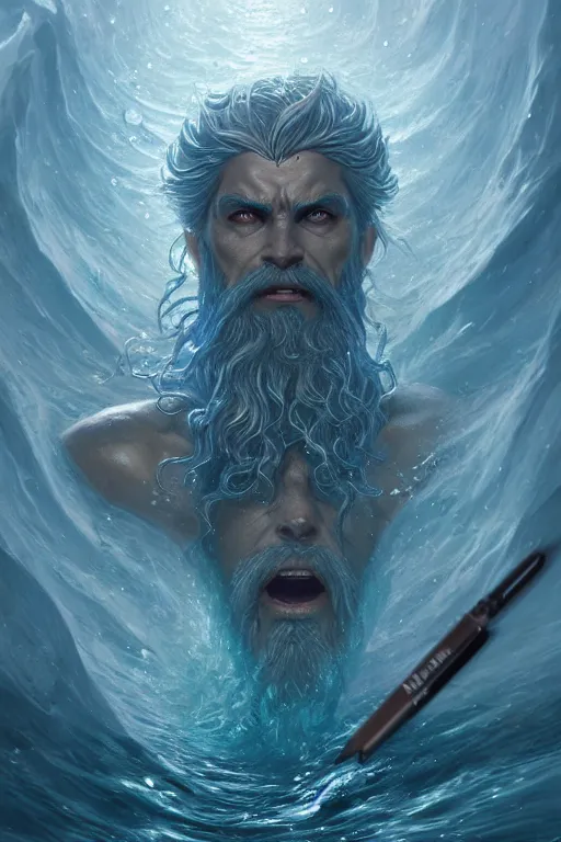 Image similar to poseidon humanoid god of the sea, trident, highly detailed, d & d, fantasy, highly detailed, digital painting, trending on artstation, concept art, sharp focus, illustration, art by artgerm and greg rutkowski and magali villeneuve