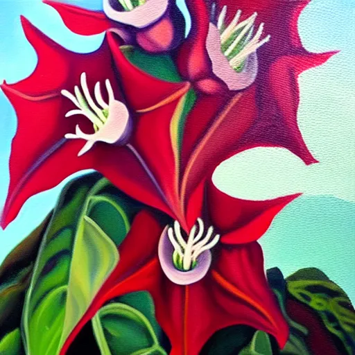 Image similar to oil painting of datura strammonium flowers