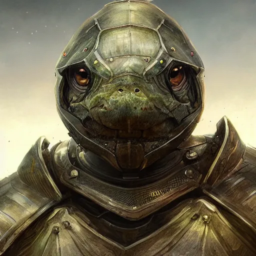 Prompt: snapping turtle as a realistic fantasy knight, closeup portrait art by donato giancola and greg rutkowski, digital art, trending on artstation, symmetry!!