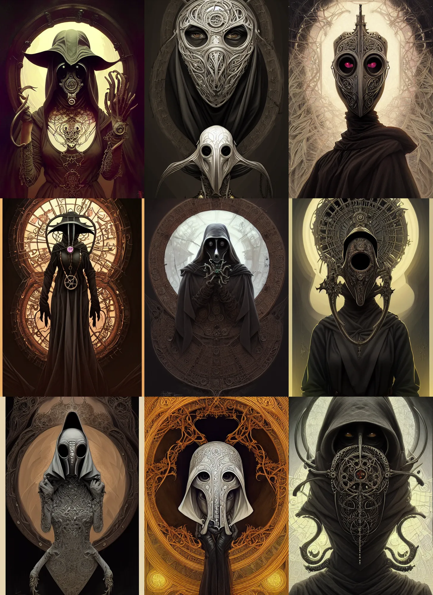 Prompt: symmetry!! portrait of female plague doctor, sinister, lovecraftian, cosmic horror, intricate mask, highly detailed, dynamic lighting, digital art, digital painting, artstation, wlop, sharp focus, illustration, art by artgerm and greg rutkowski and alphonse mucha, 8 k