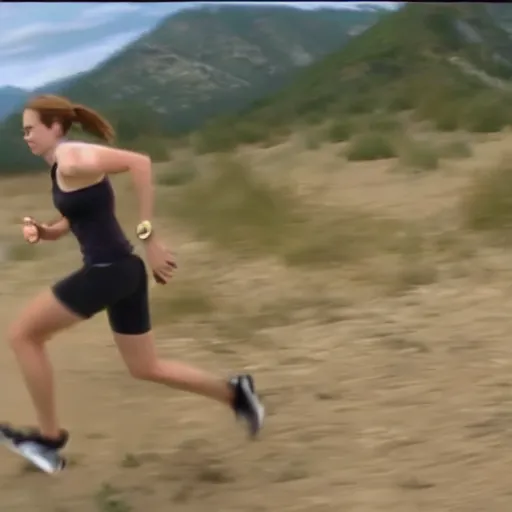 Image similar to screenshot of go pro footage from front view emma stone running in front of tiger