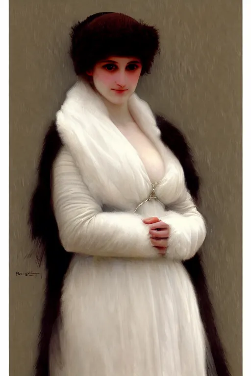 Image similar to snow lady in furry, painting by rossetti bouguereau, detailed art, artstation