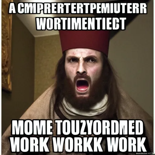 Prompt: a computer programmer from the medieval times, annoyed at work