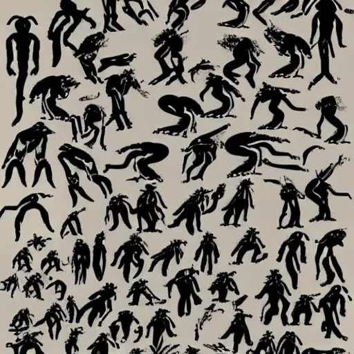 Image similar to Alien invasion in the style of a cave painting
