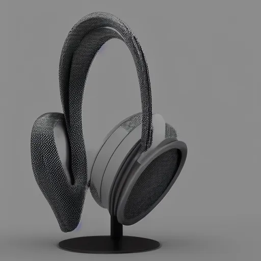 Image similar to headphone stand, futuristic, techno, cyberpunk, product design, 3 d render, concept, fun, swag, industrial design