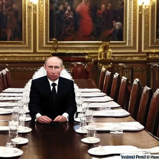 Image similar to vladimir putin on a very very very very long table