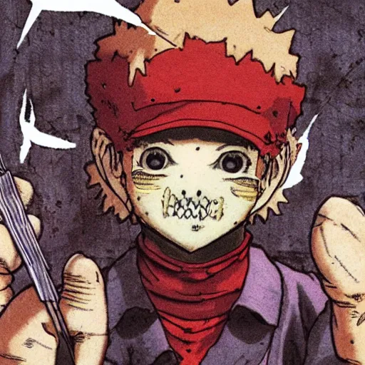 Prompt: en from dorohedoro eating a mushroom