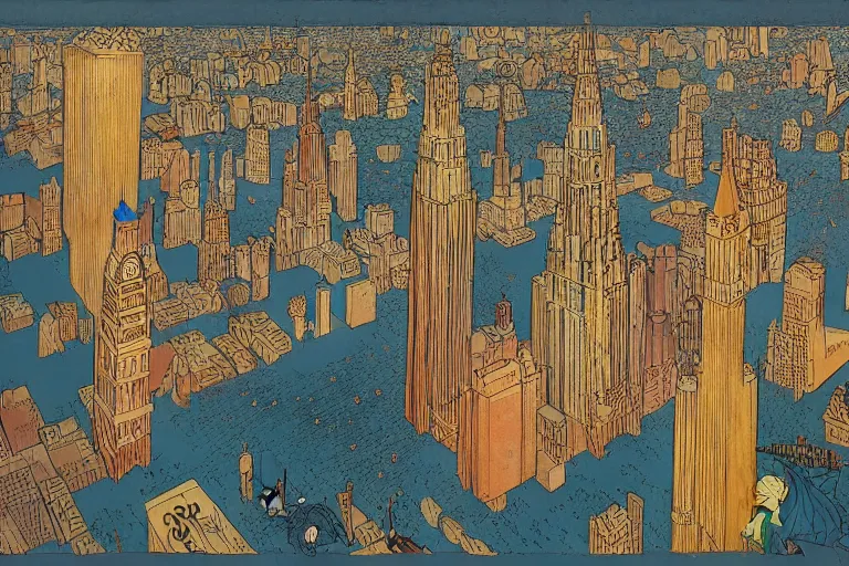 Prompt: fantastic city by winsor mccay, little nemo, surreal dream, whimsical, muted colors