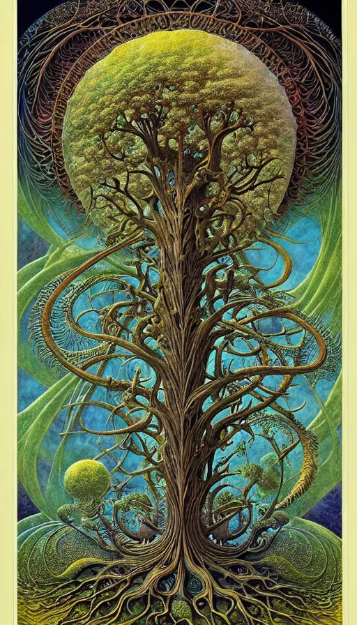 Image similar to tree of life by roger dean and andrew ferez, art forms of nature by ernst haeckel, divine chaos engine, symbolist, visionary, art nouveau, botanical fractal structures, organic, detailed, realistic, surreality