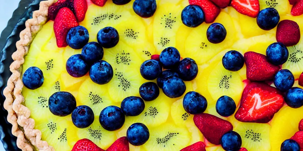 Prompt: delicious fruit tart full of needles sticking out