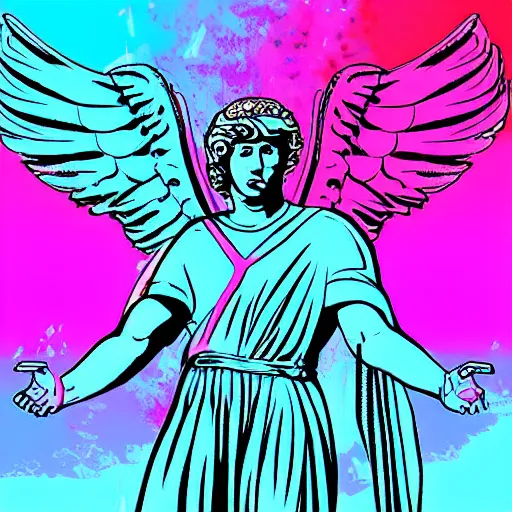 Prompt: digital art of saint michael the archangel, retro synthwave colouring