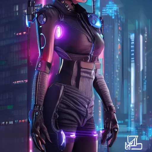 Prompt: highly detailed female in cyberpunk clothing, concept art, cinamatic light, unreal engine 5, 4 k, artgerm style,