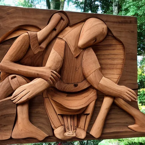 Prompt: a wood masterpiece symbolizing nurses