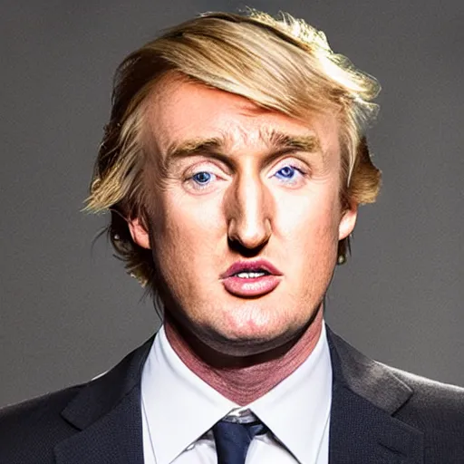 Image similar to close - up portrait of owen wilson as donald trump, studio photograph