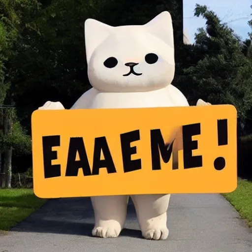 Image similar to A giant fat cat eating a colossal sign that says Eat Me.