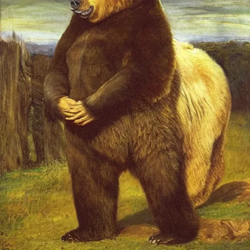 Image similar to oversized grizzly bear as an 1 8 th century nobleman, painted by john everett millais