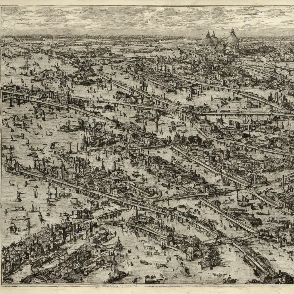 Image similar to the bridges of venice by piranesi, historic map, ancient venice map, composition, cinematic, rule, grid