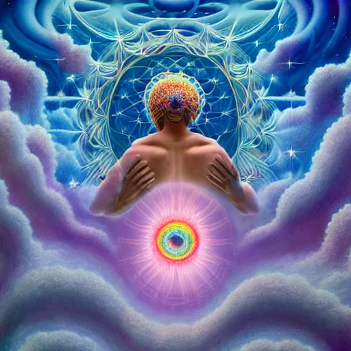 Image similar to obatala the cosmic god sitting in a cabana made of nebula clouds, by Adi granov and afarin sajedi and amanda sage and evgeni gordiets and Agostino Arrivabene in a psychedelic portrait style, ultrarealistic matte painting, volumetric lighting, fractal, extremely symmetrical, highly detailed face, orisha, 8k, hd