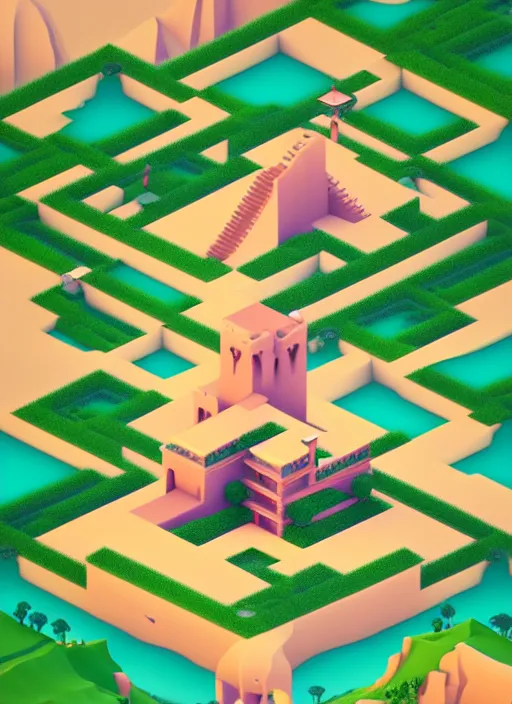 Image similar to a low poly isometric render of a kerala village in the style of monument valley, floral! intricate, elegant, highly detailed, artstation, smooth, sharp focus, illustration, art by artgerm, octane render 8 k