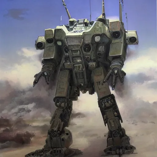 Prompt: oil painting of a huge military mech, sleek, elegant, anime style, highly detailed, complex, intricate by james gurney