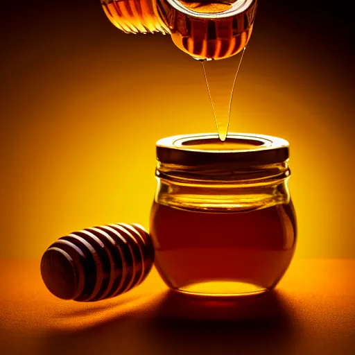 Image similar to jar of honey, nectar from the gods, dripping down onto the planet earth, coating it in honey, highly detailed, dynamic shadows, 4 k, wallpaper, professional photo, caustics