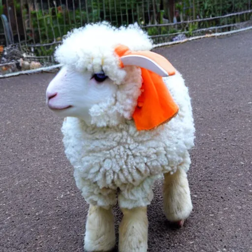 Prompt: cute little sheep using orange inmate clothes