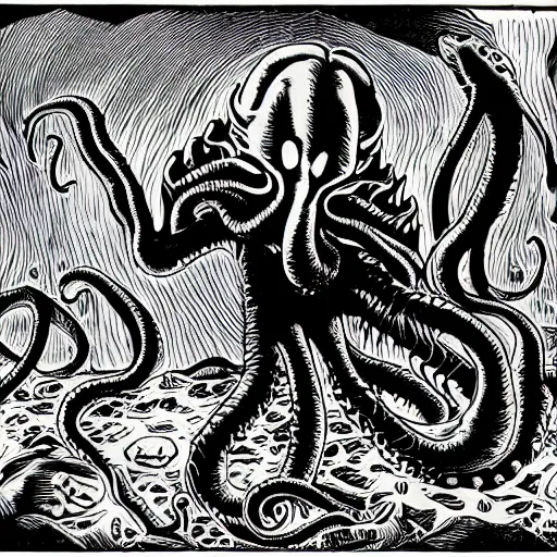 Image similar to cthulhu in the style of junji ito