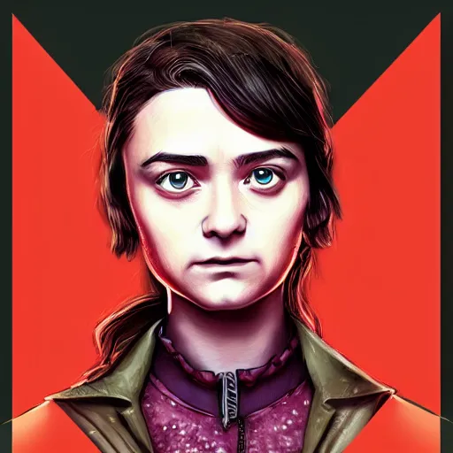 Image similar to Portrait of arya stark next to hello kitty in the style of Disco Elysium, digital drawing by Pavlo Guba, strong red hue