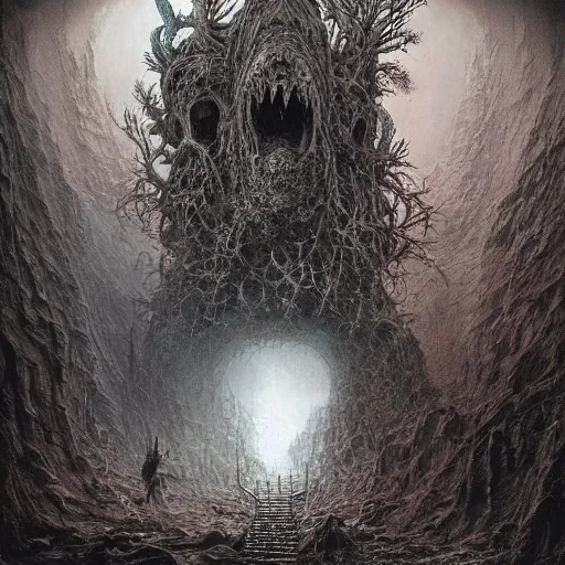 Image similar to an epic horrifying fantastic hyperdetailed 3 d matte painting photo taken with nikon d 7 5 0 an of a decaying eldritch creature partially covered with grafitti art by moebius by zdzisław beksinski by jakub rozalski by nekro