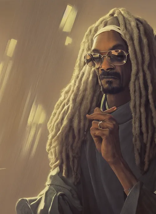 Prompt: portrait of snoop dogg as gandalf, trending in artstation, cinematic lighting, studio quality, smooth render, unreal engine 5 rendered, octane rendered, art style by klimt and nixeu and ian sprigger and wlop and krenz cushart.