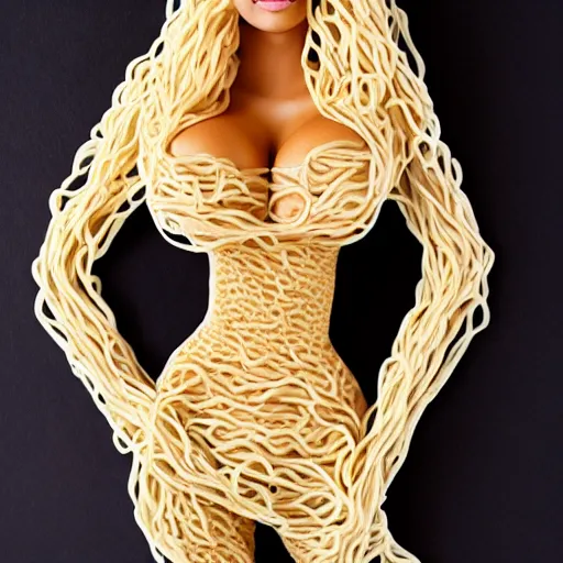 Image similar to playboy model made of noodles