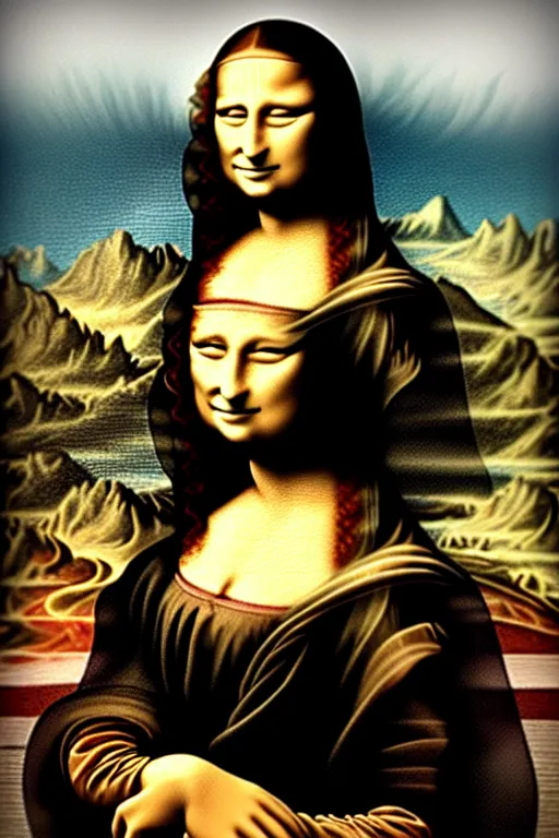 Image similar to mona lisa by banksy spray paint wall