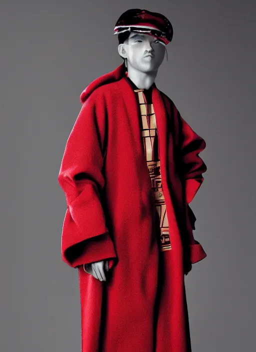 Prompt: Jollibee coat designed by Yohji Yamamoto