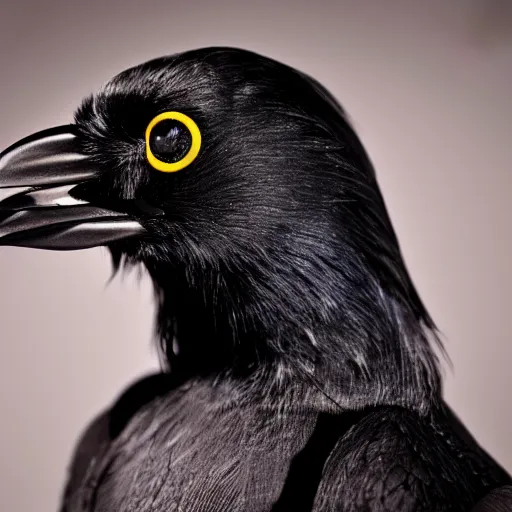 Prompt: A portrait of a crow dressed as a wizard, UHD, 4K, Tyler Jacobson, fantasy, DnD, magical particles, epic, magical, wizard hat