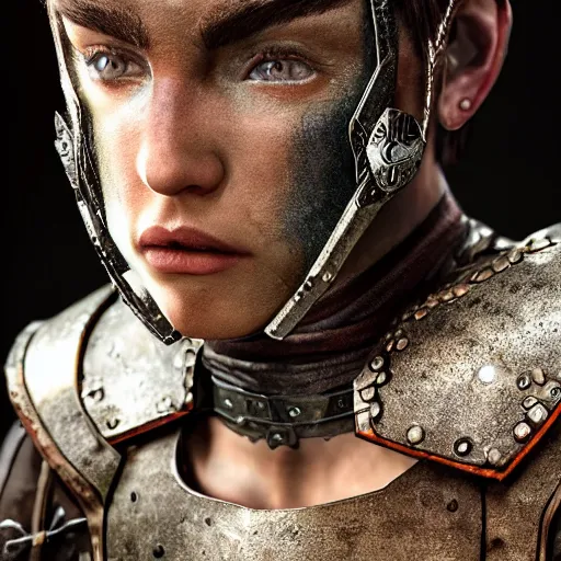 Image similar to charismatic rugged, the elder scrolls vi character brunette female portrait partially clothed in exquisitely deatiled metal - plated battle armour, atmospheric lighting, painted, intricate, volumetric lighting, beautiful, rich deep colors masterpiece, sharp focus, ultra detailed by leesha hannigan, ross tran, thierry doizon, kai carpenter, ignacio fernandez rios