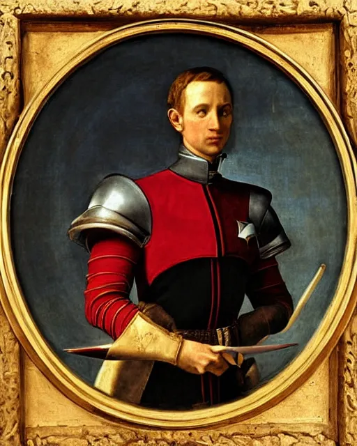 Image similar to a knight of the round table in starfleet uniform, by agnolo bronzino and giovanni bellini