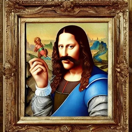 Prompt: a beautiful renaissance painted portrait of super - mario!! as the ( ( ( ( ( ( ( ( ( ( ( ( ( ( mona lisa ) ) ) ) ) ) ) ) ) ) ) ) ) )