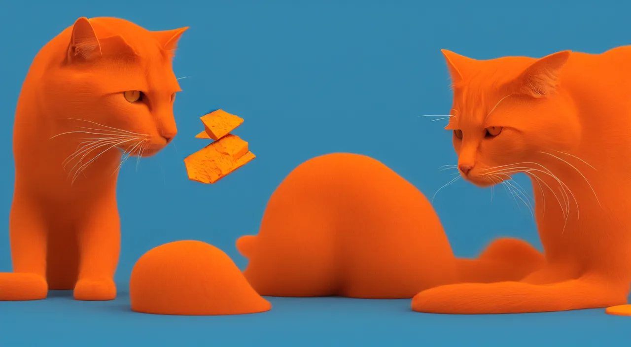 Image similar to Single orange cat is fed fenugreek by human, retro wave, blue hues, octane render,