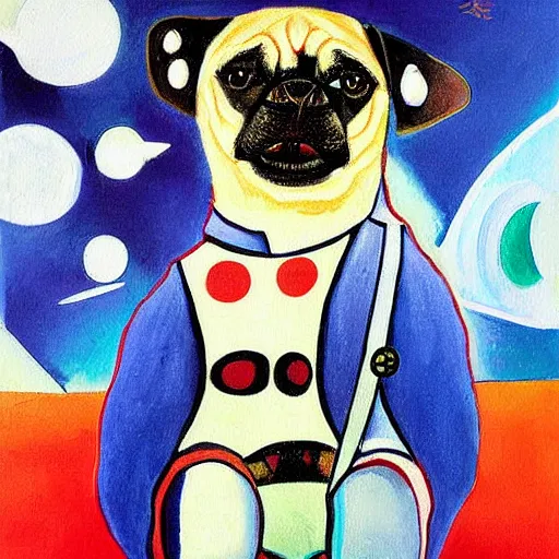 Image similar to a beautiful painting, dog in a space suite, by vladimir mayakovsky, by vladimir mayakovsky, long shot