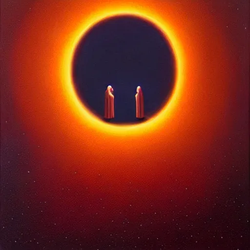 Prompt: peer into the depths of the endless cosmic void, shine a light on your darkest terror. by micheal whelan, oil on canvas
