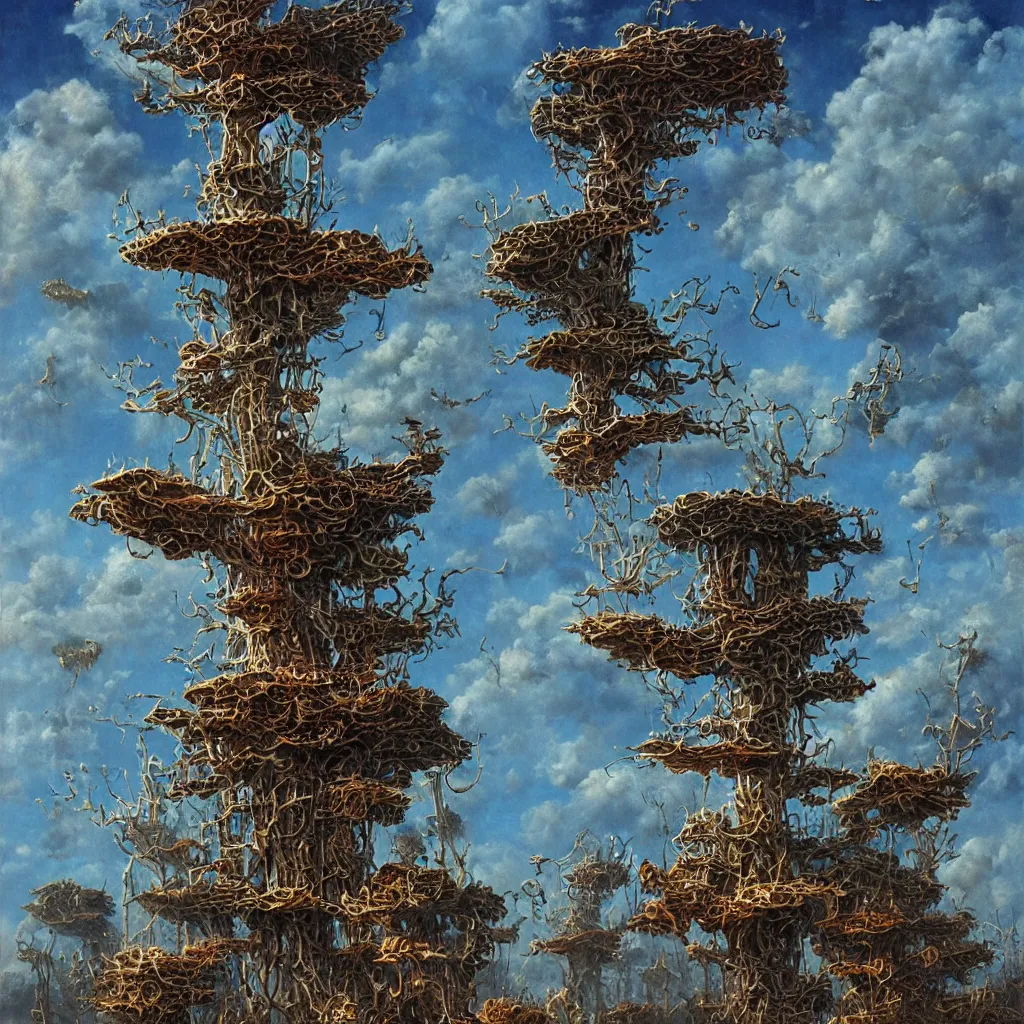 Prompt: a single! colorful! fungus tower clear empty sky, a high contrast!! ultradetailed photorealistic painting by les edwards, hard lighting, masterpiece