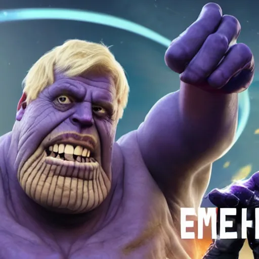 Prompt: boris johnson as thanos finger snap, reality, 8 k,